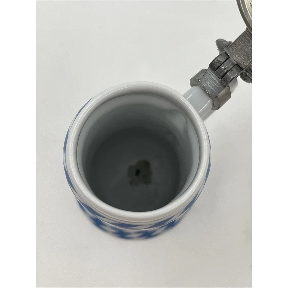 Vintage Kuhr Muhlried German Porcelain Beer Stein Pewter Lid Bavarian Lion Blue